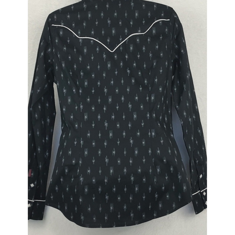 Rock & Roll Cowgirl Womens Black Geometric ReFlex Stretch Western Snap Shirt - Picture 3 of 4